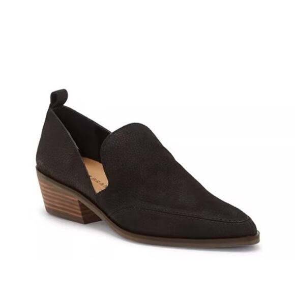 Women’s Lucky Brand Black Leather Slip On Mahzan Flat size 7M - Picture 1 of 9